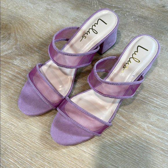 Lulu's Saar Lilac Suede Block Heel Slides Purple Mesh Glam Women's‎ Size 9 - Picture 1 of 10